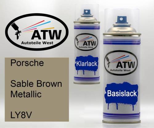 Porsche, Sable Brown Metallic, LY8V: 400ml Sprühdose + 400ml Klarlack - Set, von ATW Autoteile West.